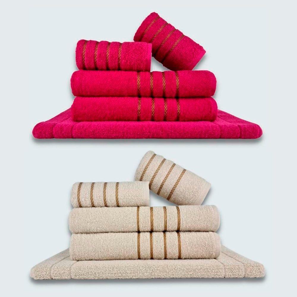 Jogo De Toalhas 10 P?s Cole??o Montreal 100% Algod?o Rosa+bege - 1