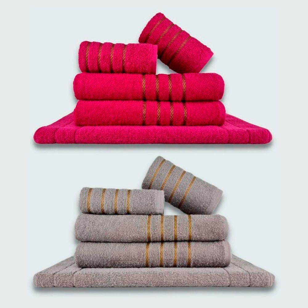 Jogo De Toalhas 10 P?s Cole??o Montreal 100% Algod?o Rosa+cinza - 1