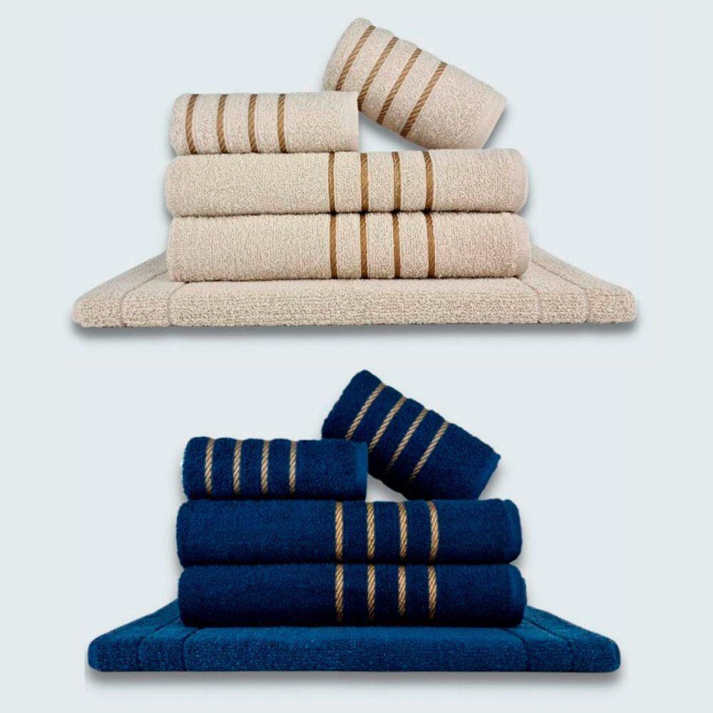 Jogo De Toalhas 10 P?s Cole??o Montreal 100% Algod?o Bege+azul - 1