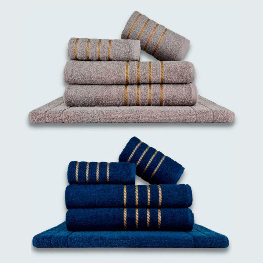 Jogo De Toalhas 10 P?s Cole??o Montreal 100% Algod?o Cinza+azul - 1