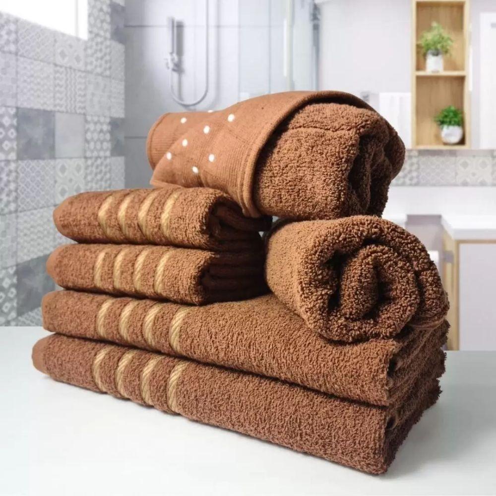 Jogos De Toalhas 2 Banhos 2 Rosto 2 Tapetes 6pçs Marrom - 3