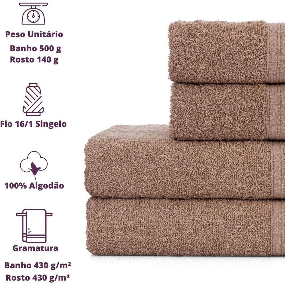 Jogo De Toalhas De Banho 4 Peças 100% Algodão Alta Absorção (2 Banho + 2 Rosto ) Padrão Hotel/pousada - Bege - 8