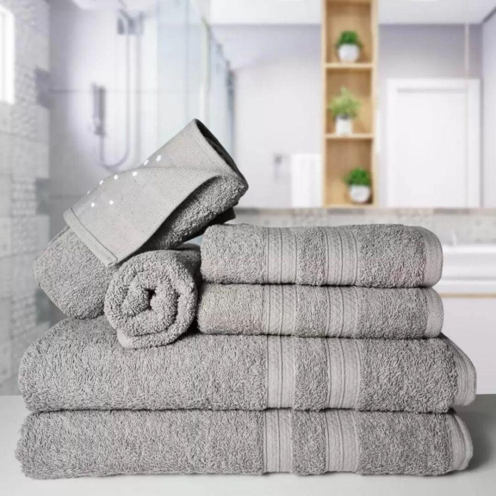 Jogo Toalhas 2 Banhos 2 Rostos 2 Pisos Grande Grossa Cinza - 3