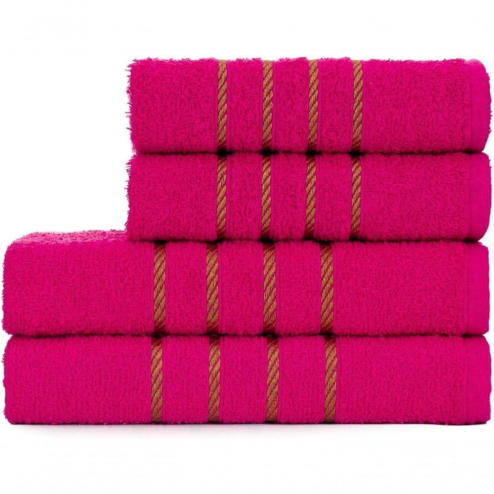 Jogo De Toalha 2 Banho + 2 Rosto Montreal 100% Algodão Alta Absorção - Rosa Pink - 8