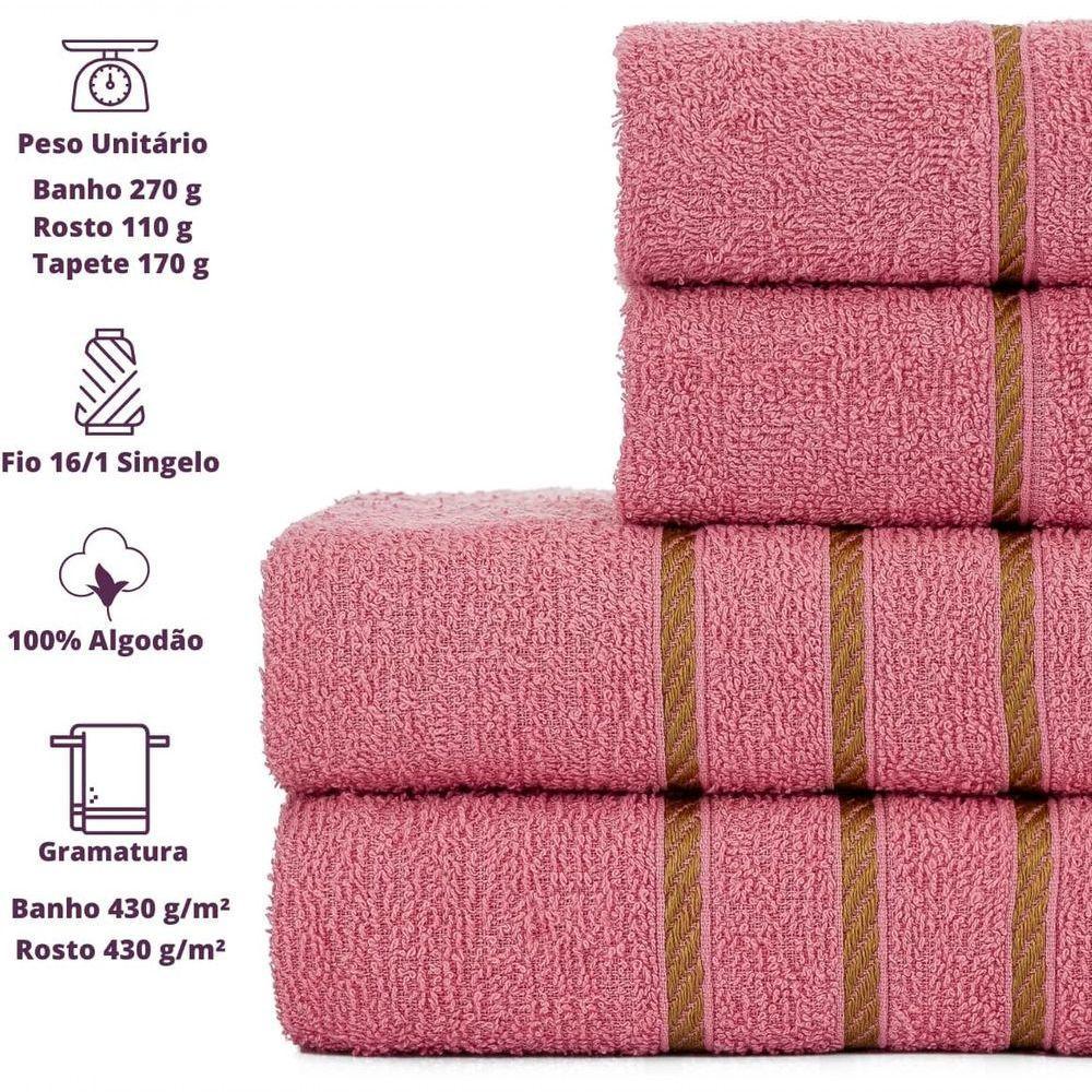 Jogo De Toalha 2 Banho + 2 Rosto Montreal 100% Algodão Alta Absorção - Rosê - 4