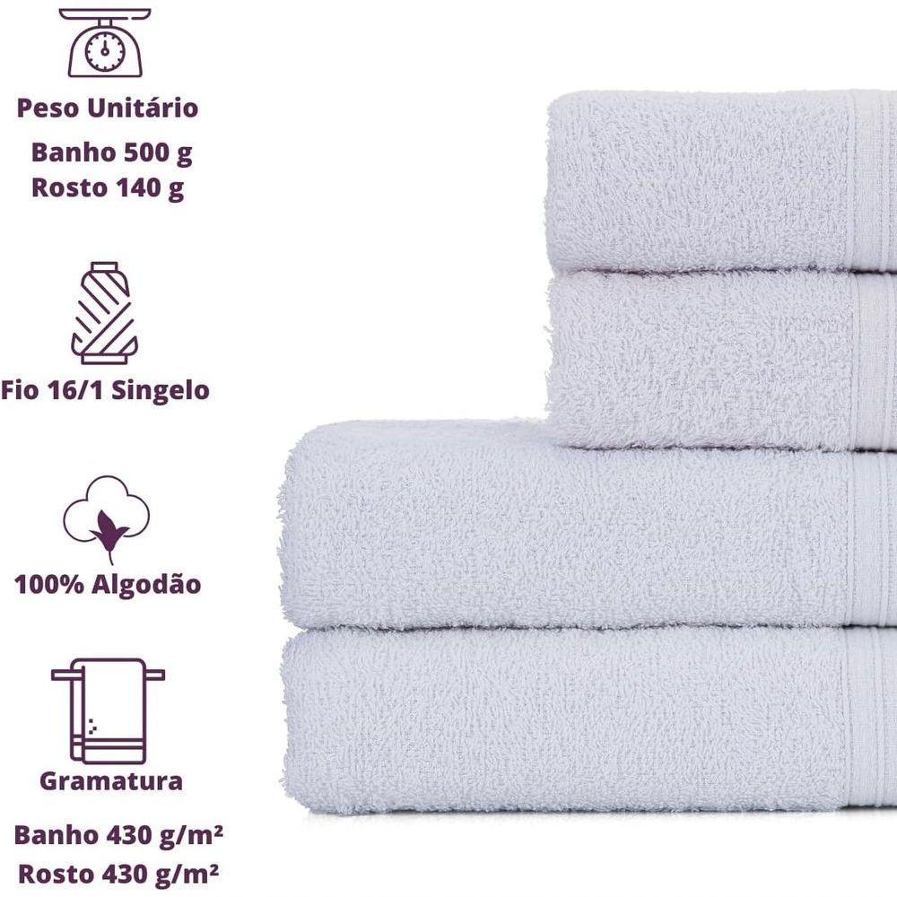 Jogo De Toalhas De Banho 4 Peças 100% Algodão Alta Absorção (2 Banho + 2 Rosto ) Padrão Hotel/pousada - Branca - 6