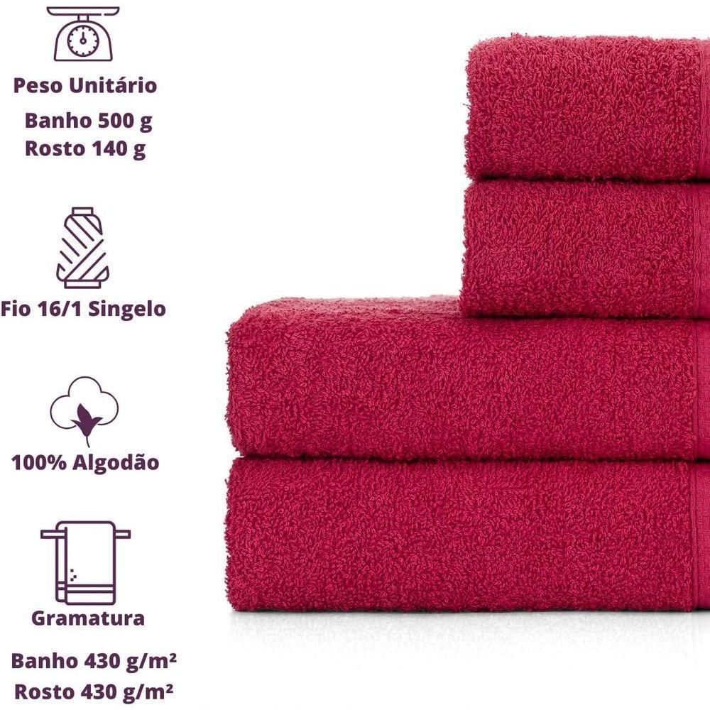 Jogo De Toalhas De Banho 4 Peças 100% Algodão Alta Absorção (2 Banho + 2 Rosto ) Padrão Hotel/pousada - Cereja - 2