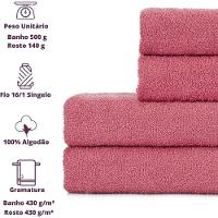 Jogo De Toalhas De Banho 4 Peças 100% Algodão Alta Absorção (2 Banho + 2 Rosto ) Padrão Hotel/pousada - Rosê - 5