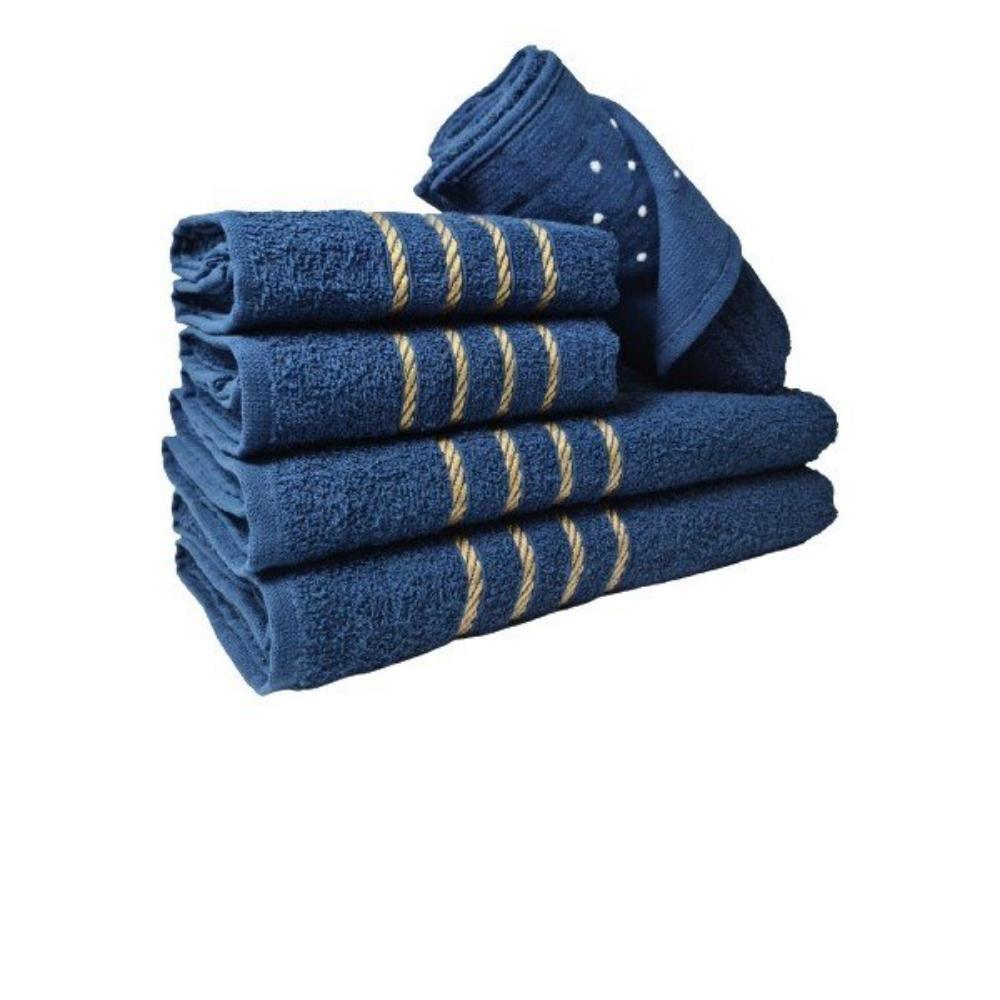 Jogo De Toalha 2 Banho 2 Rosto 1 Piso - 5pçs Coleção Montreal 100% Algodão Azul - 5