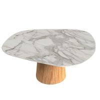 Mesa De Jantar Cone Orgânica Redonda 110x113 Cm Base Freijó Tampo Mármore - 2