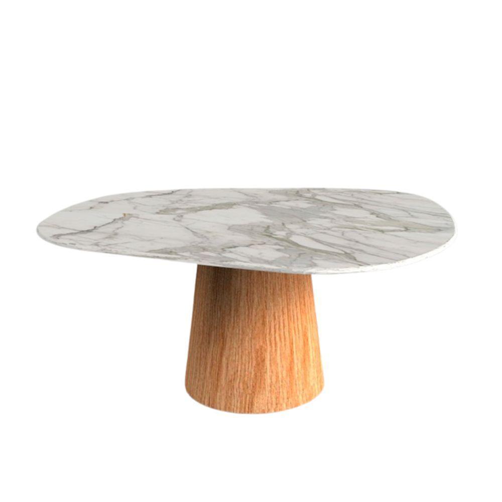 Mesa De Jantar Cone Orgânica Redonda 130x133 Cm Base Freijó Tampo Mármore - 1
