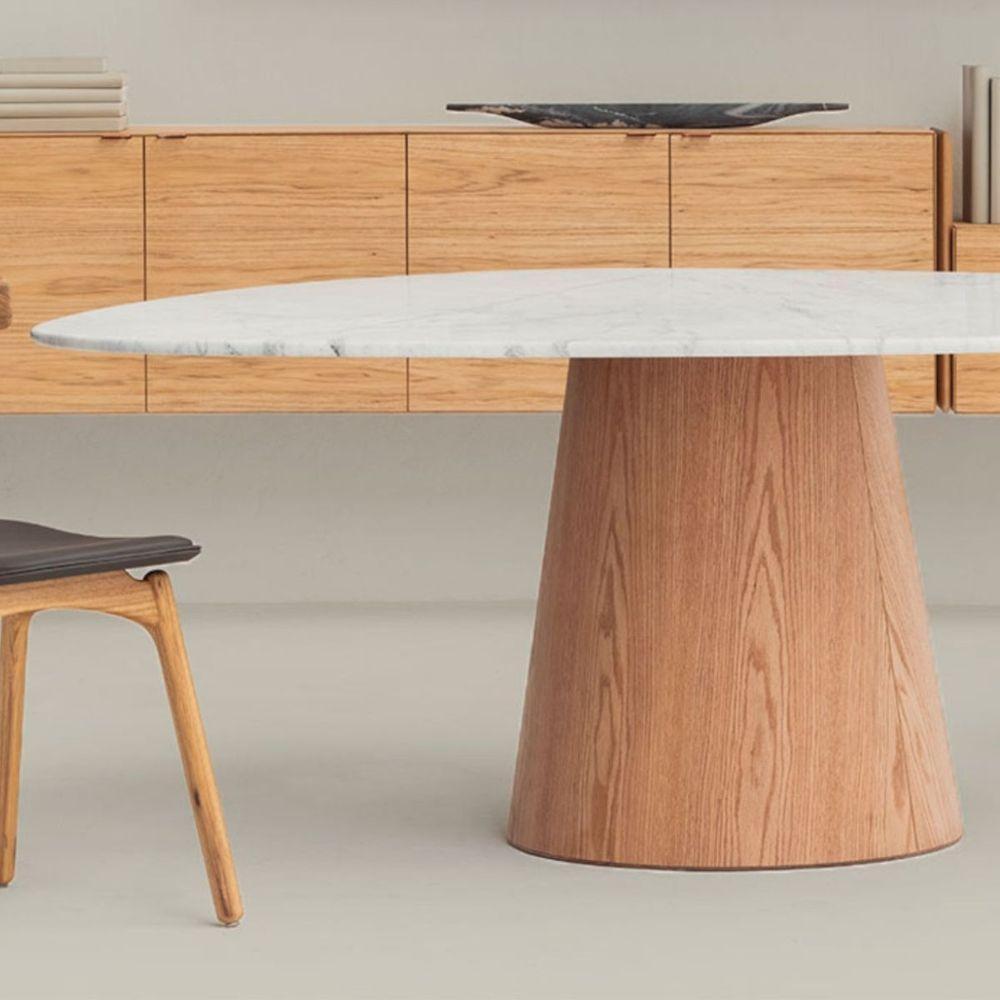 Mesa De Jantar Cone Orgânica Redonda 130x133 Cm Base Freijó Tampo Mármore - 3