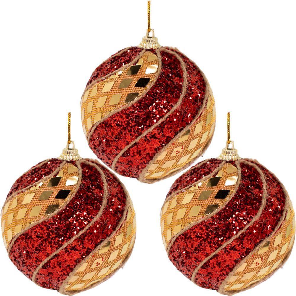 Kit 6 Enfeite Bola Natalina árvore Natal Vermelho Artesanal - 1