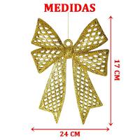 Kit 6 Enfeites árvore De Natal Laço Dourado Glitter 24cm - 2
