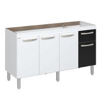 Balcão Flat De Cozinha Para Pia 4 Portas 1 Gaveta 1,43 Branco Com Preto - 1