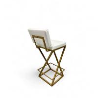 Banqueta Zênite Com Encosto Estofada Metalon Dourado Branco - 65cm - 1