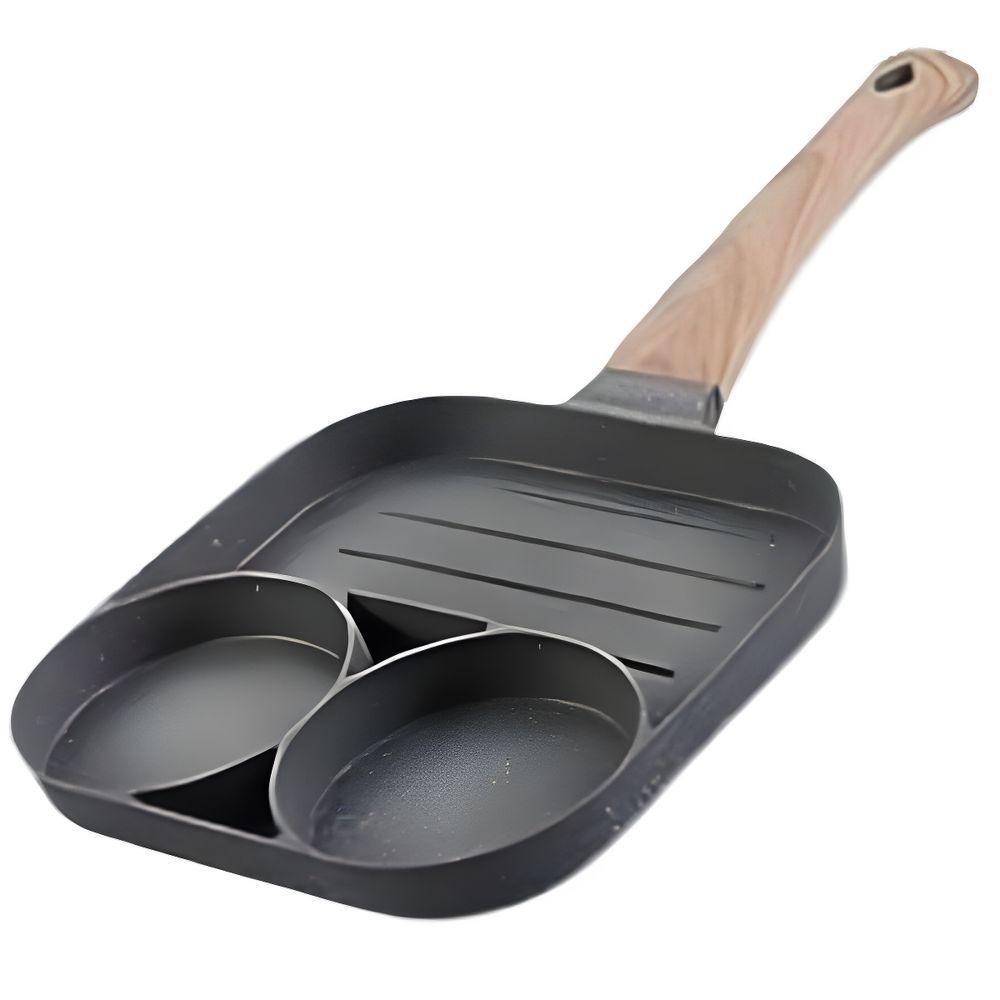 Frigideira 3 Divisórias Antiaderente Elétrico Gás Sem óleo - 1