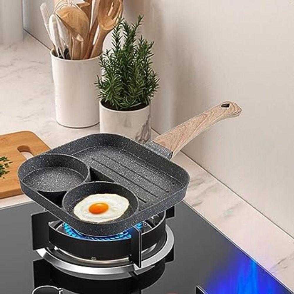 Frigideira 3 Divisórias Antiaderente Elétrico Gás Sem óleo - 2