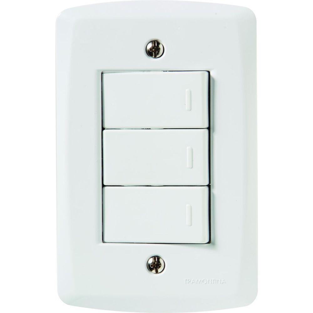 Conjunto 4x2 Com 3 Interruptores Simples 10 A 250 V Tramontina Lux2 Branco - 1