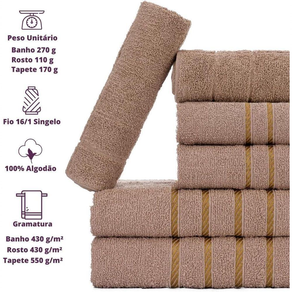 Jogo De Toalhas 6 Pçs - 2 Banho 2 Rosto 2 Piso Montreal 100% Algodão Marrom - 4