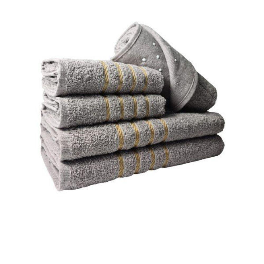 Jogo De Toalha Montreal 2 Banho 2 Rosto 1 Piso - 5pçs 100% Algodão Cinza - 1