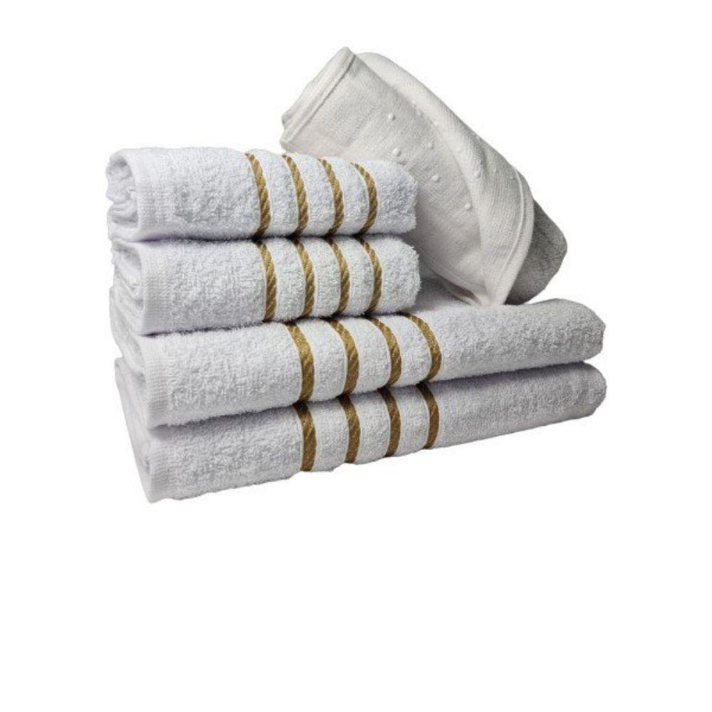 Jogo De Toalha Montreal 2 Banho 2 Rosto 1 Piso - 5pçs 100% Algodão Branco - 1