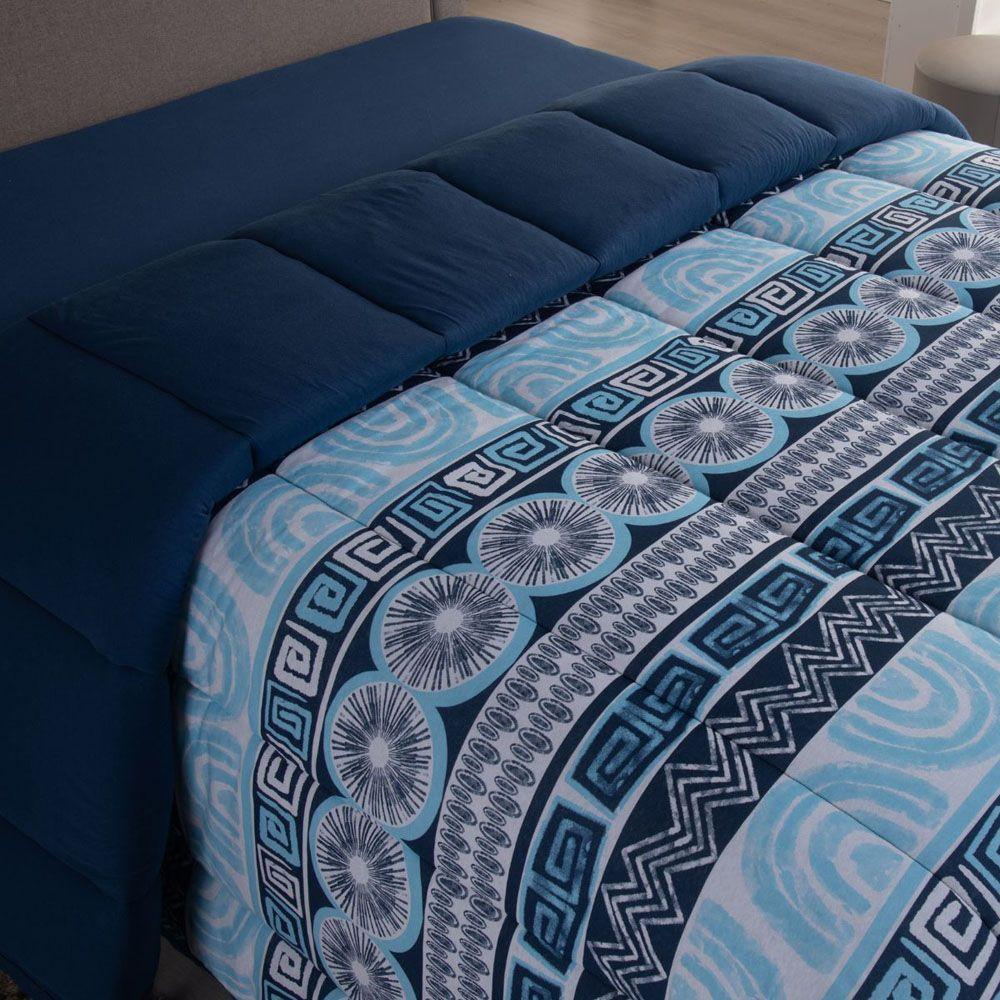 Edredom Cobertor Sonnet Solteiro Malha Estampada Dupla Face 100% Algodão - Geométrico - Azul Marinho - 2