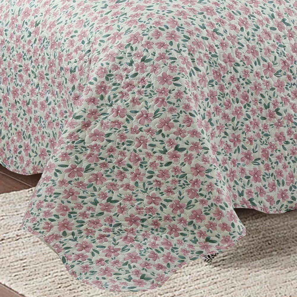 Kit Cobre Leito Colcha Mix Queen Estampado Dupla Face Floral 3 Peças - Sabrina - Palha - 2