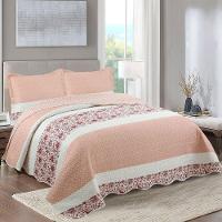Kit Cobre Leito Colcha Mix Queen Estampado Dupla Face Floral 3 Peças - Talita - Salmão - 1