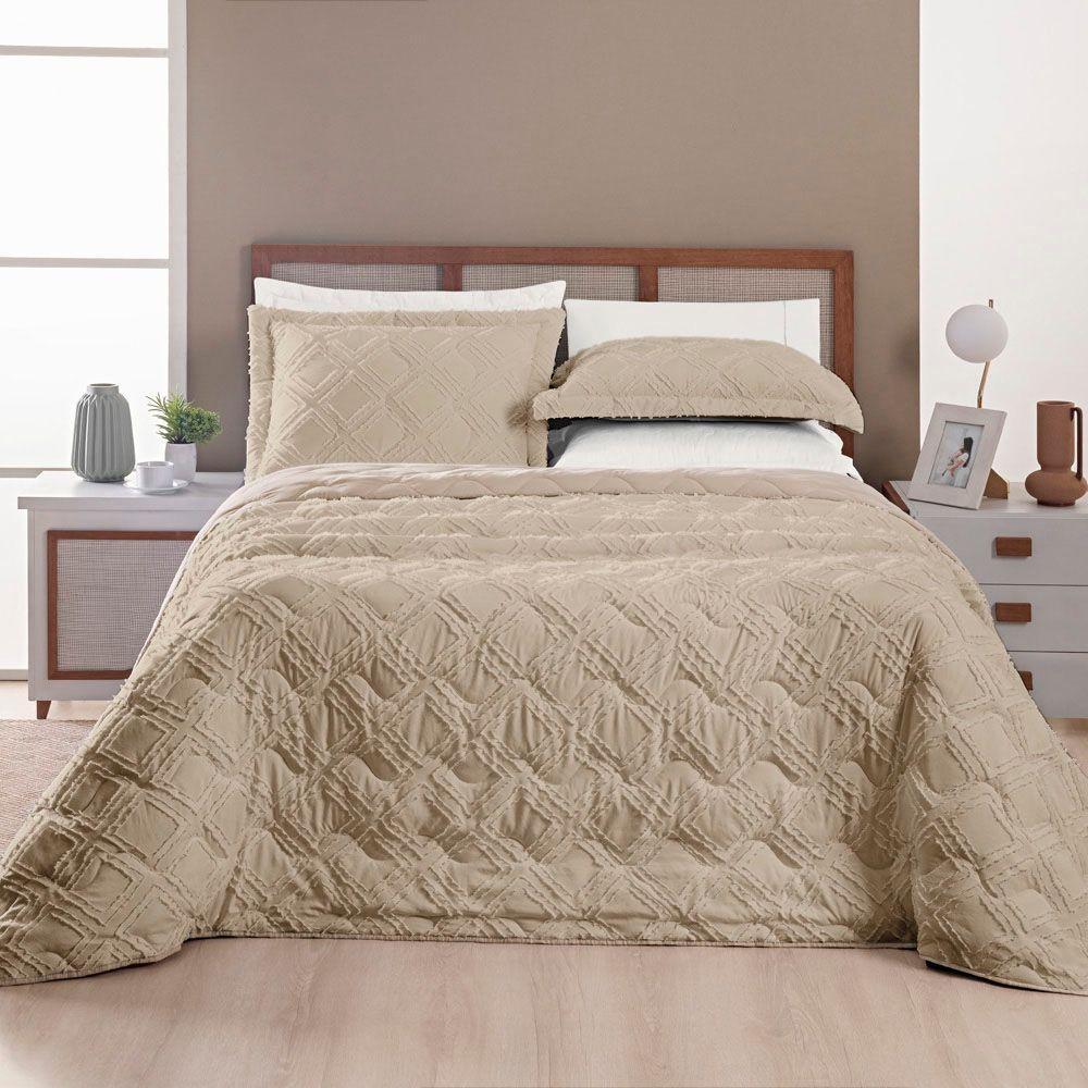 Kit Cobre Leito Colcha Adele Casal Padrão Dupla Face Micropercal 300 Fios 3 Peças - Cáqui - 6