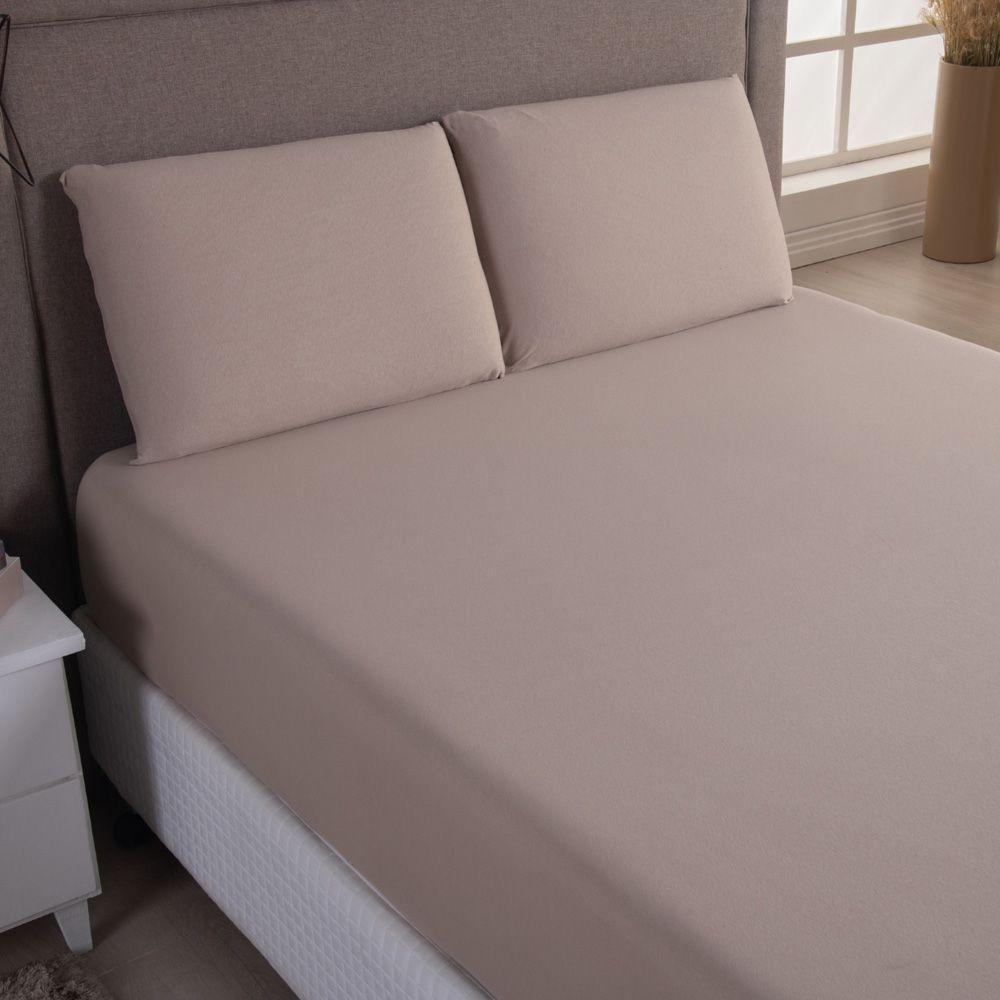 Jogo Cama Lençol Sonnet Solteiro Malha Lisa 100% Algodão Macio 2 Peças - Avelã - 1