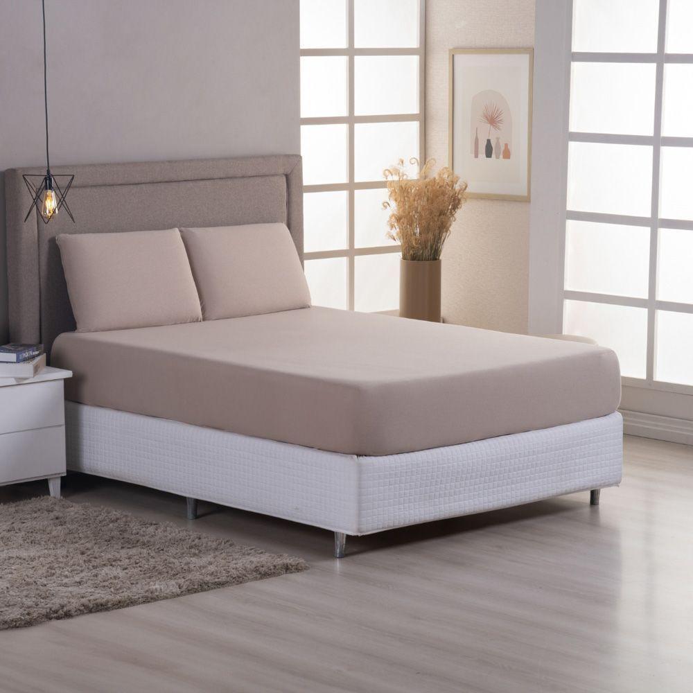 Jogo Cama Lençol Sonnet Queen Malha Lisa 100% Algodão Macio 3 Peças - Avelã - 3