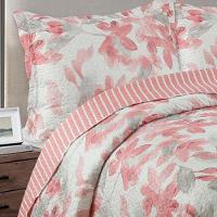 Kit Cobre Leito Colcha Mix Queen Estampado Dupla Face Floral 3 Peças - Cecília - Salmão - 3