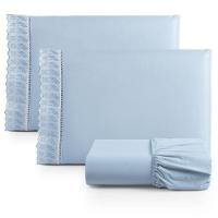 Jogo Cama Lençol Paris Queen Percal 180 Fios 100% Algodão Lese Bordada 3 Peças - Azul Claro - 1