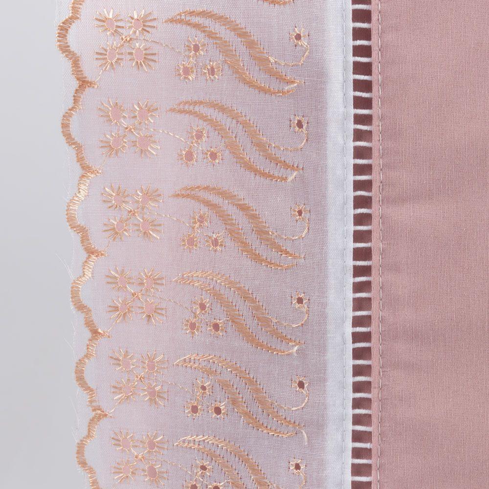 Jogo Cama Lençol Paris Casal Padrão Percal 180 Fios 100% Algodão Lese Bordada 3 Peças - Rosê - 3