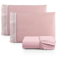 Jogo Cama Lençol Paris Casal Padrão Percal 180 Fios 100% Algodão Lese Bordada 3 Peças - Rosê - 1
