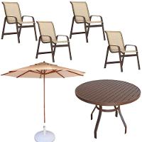 Conjunto Lótus Com Mesa 80cm Ripada 4 Poltronas Ombrelone 2,40m Com Base Marrom claro - 1