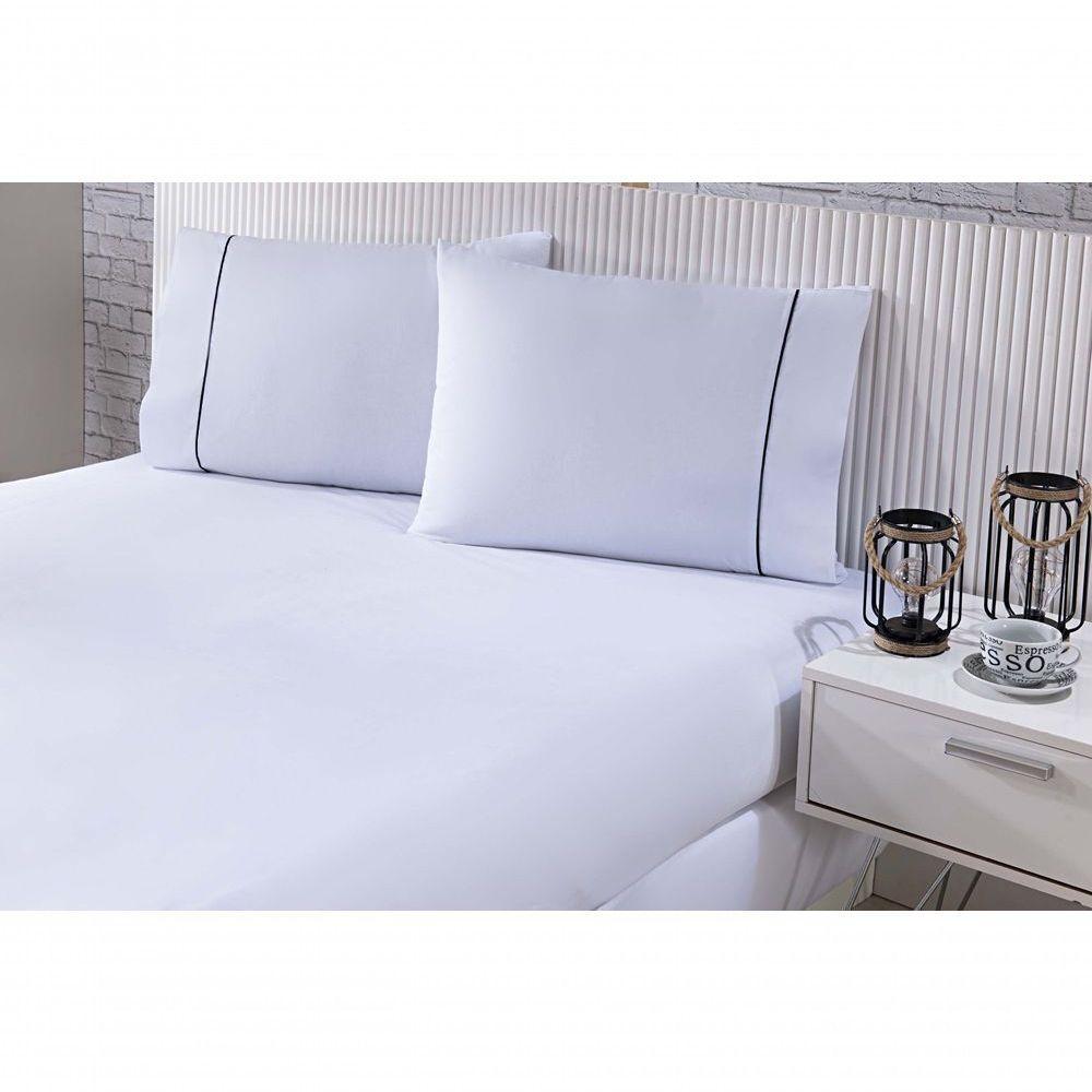 Jogo De Cama 100% Algodão Percal 150 Fios Solteiro Gran Moratta 2 Peças Branco E Detalhe Cinza - 3