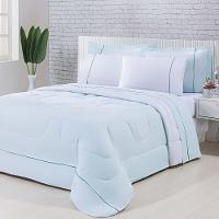 Kit Edredom 100% Algodão Percal 150 Fios Dupla Solteiro Gran Moratta + Jogo De Cama 5 Peças Verde-branco - 4