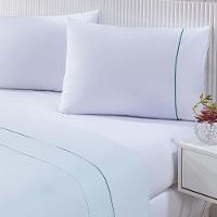 Jogo De Cama Lençol 100% Algodão Percal 150 Fios King Gran Moratta 4 Peças Branco E Verde - 1