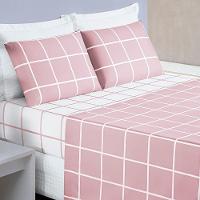 Jogo De Cama Com Lençol De Cima 200 Fios Austin Queen 04 Peças Rosa - 1