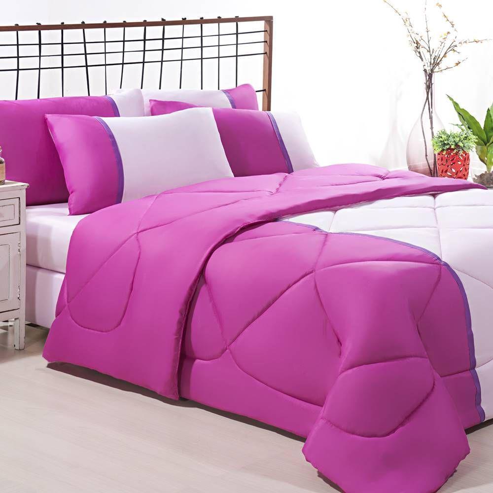 Enxoval Edredom + Jogo De Cama Queen Aconchego Premium 06 Peças Pink- Rosa Bebe - 1