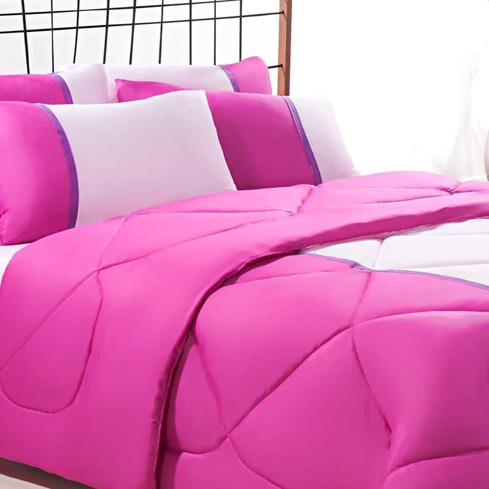 Enxoval Edredom + Jogo De Cama Queen Aconchego Premium 06 Peças Pink- Rosa Bebe - 4