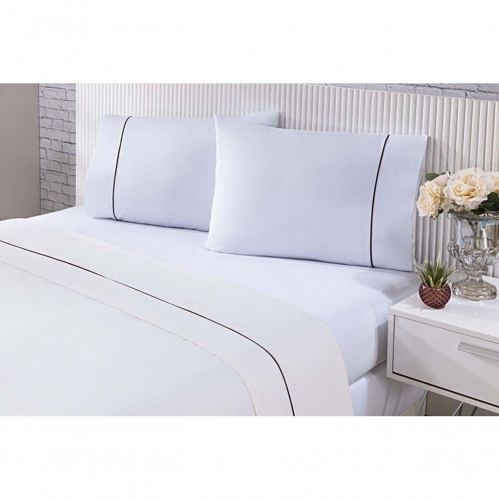 Jogo De Cama 100% Algodão Percal 150 Fios Solteiro Gran Moratta 3 Peças Branco E Palha - 1