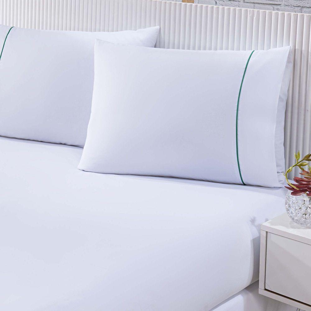 Jogo De Cama Lençol 100% Algodão Percal 150 Fios Casal Gran Moratta 3 Peças Branco E Verde - 2
