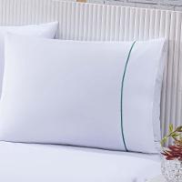 Jogo De Cama Lençol 100% Algodão Percal 150 Fios Casal Gran Moratta 3 Peças Branco E Verde - 1