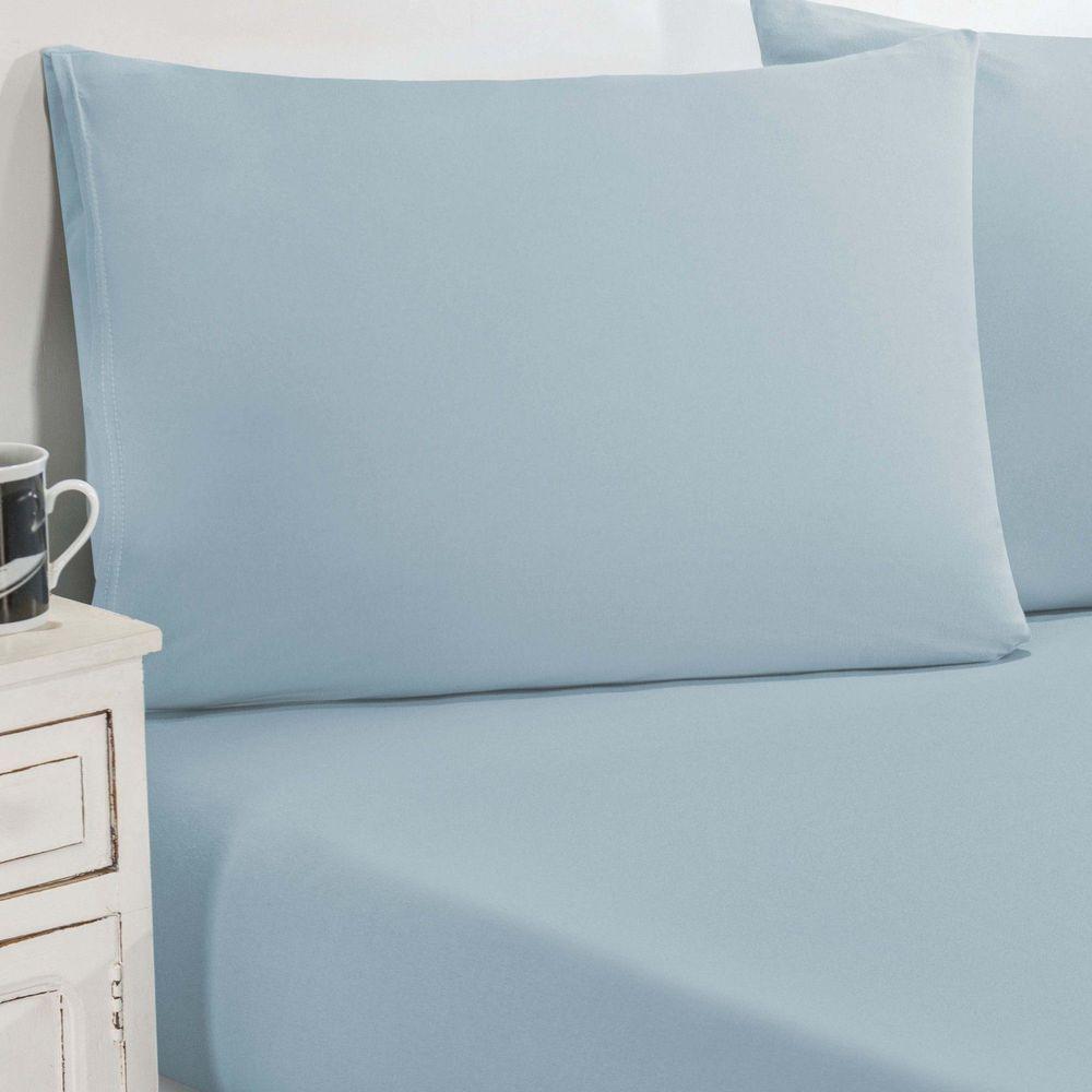 Jogo De Cama Malha Lençol 100% Algodão Gran Moratta 3 Peças Queen Azul Bebê - 1