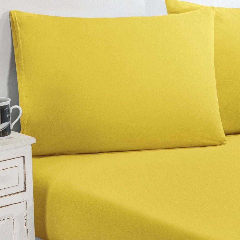 Jogo De Cama Malha Lençol 100% Algodão Gran Moratta 3 Peças King Amarelo - 1
