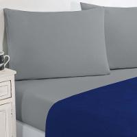 Jogo De Cama Malha Lençol 100% Algodão Gran Moratta 3 Peças Solteiro Azul Royal-cinza - 1