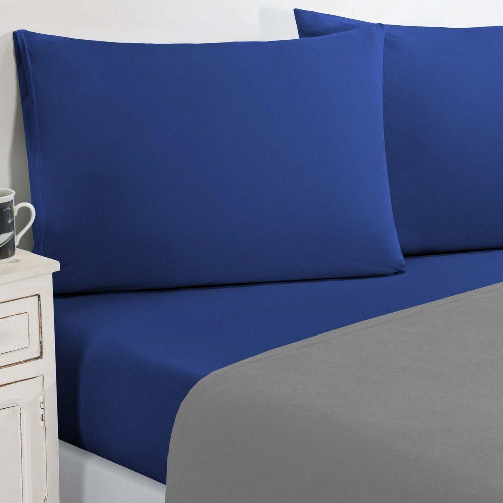 Jogo De Cama Malha Lençol 100% Algodão Gran Moratta 3 Peças Solteiro Cinza-azul Royal - 1